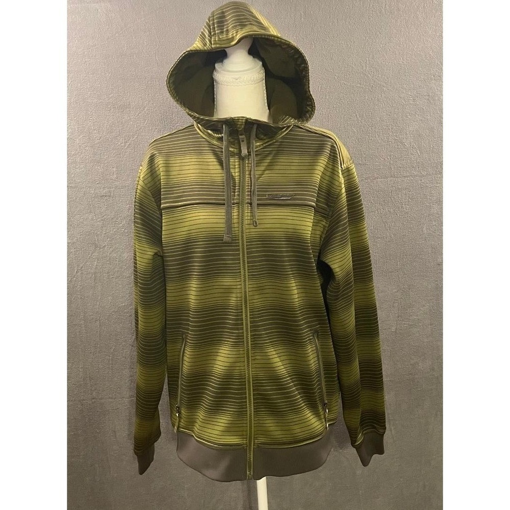 Sims Snowboarding Fleece Jacket Full Zip Striped Hoodie Olive Green Mens Small S